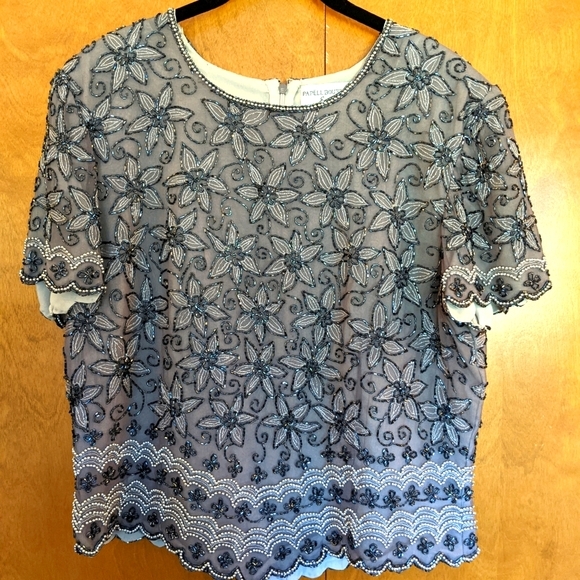 Papell Boutique Other - Black/Silver Flower Design Beaded Top